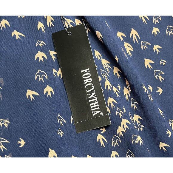 For Cynthia Navy Sheer Lined Skirt Fit & Flare Boho Birds Formal Large MSRP $68 - Picture 7 of 13